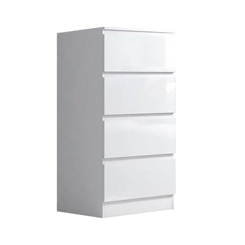 Image of FWStyle Modern Bedroom Furniture Chest of Drawers, Slim Tall 4 Drawer Chest, White Gloss