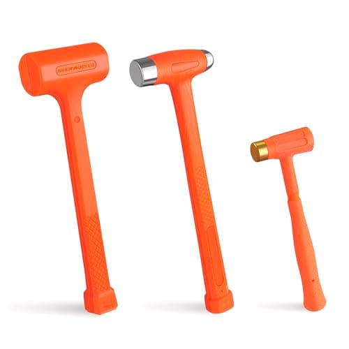 Image of C&T Dead Blow Hammer Set, 3-Piece Kit, 1.5LB Dead blow, 12oz Brass Cap, 16oz Ball-Peen,Brass, No Rebound Design, Unibody Molded Checkered Grip, Home Repair & Garage Use