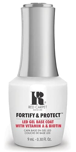 Image of Red Carpet Manicure Fortify & Protect LED Gel Base Coat, Soak-Off Nail Strengthener for Weak Nails, Combats Brittleness, Infused with Vitamin A & Biotin, Long-Lasting Base Coat Gel Polish, 9ml