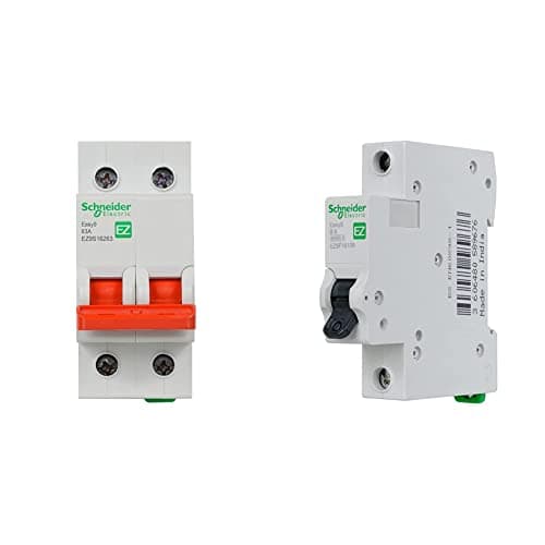 Image of Schneider Electric Easy9 - Isolator Switch Disconnector for Circuit Breakers, 2 Pole, 63A, 400V, EZ9S16263 & Easy9 - MCB Miniature Circuit Breaker, 1 Pole, 6kA Breaking Capacity, 6A, 230V, EZ9F16106