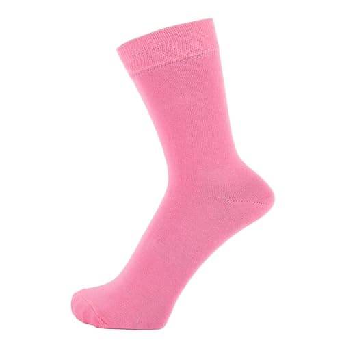 Image of ZAKIRA Combed Cotton Dress Socks - Plain Colour Business Crew Socks for Men & Women, Soft Breathable Cotton, 6-10 (UK), Pink