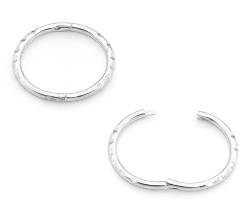 Image of 925 Solid Sterling Silver Australian Made Faceted Hinged Sleeper Earrings Nose Lip Septum Tragus Hoop Segment Ring Nickel Free Hypoallergenic (14mm)