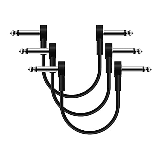 Image of SONICAKE 6 Inch Guitar Patch Cable Guitar Effect Pedal Cables Noiseless 1/4" Right Angle TS Mono Cords for Effect Pedals Black 3 Pack
