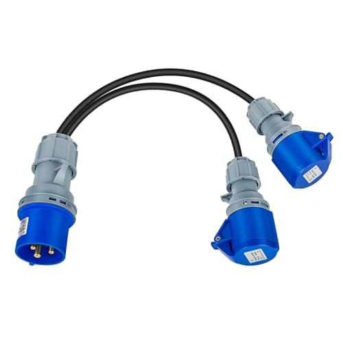 Image of vapourd 32A Plug to 2 x 16A Sockets, 2 Way Hookup Converter Cable, Splitter Distributor Generator Caravan Adapter 230V IP44