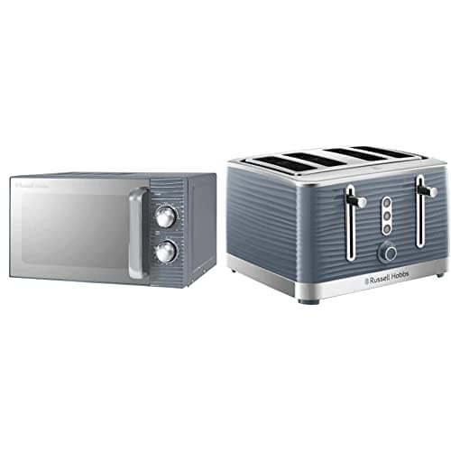 Image of Russell Hobbs RHM1731G Inspire 17L 700w Grey Solo Manual Microwave with 5 Power Levels, Timer, Defrost Setting, Easy Clean & 24383 Grey Inspire 4 Slice Toaster, 1800 W