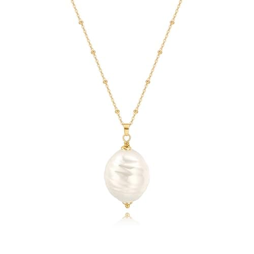 Image of KOOUNUATA Large Baroque Pearl Pendant Necklace Dainty 18k Gold Long Necklace 23.6”-25.6” Satellite Beaded Y Necklace for Women