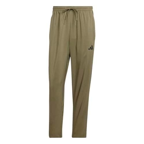 Image of adidas Men's Essential Three Stripes Stanford Pant Open Hem, Olive Strata/Black, M