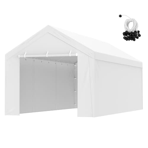 Image of VEVOR Carport Replacement Canopy Top Cover + Sidewall 10 x 20 ft, Garage Tent Shelter Tarp Heavy-Duty Waterproof & UV Protected, Easy Installation with Ball Bungees,White (Frame Not Included)