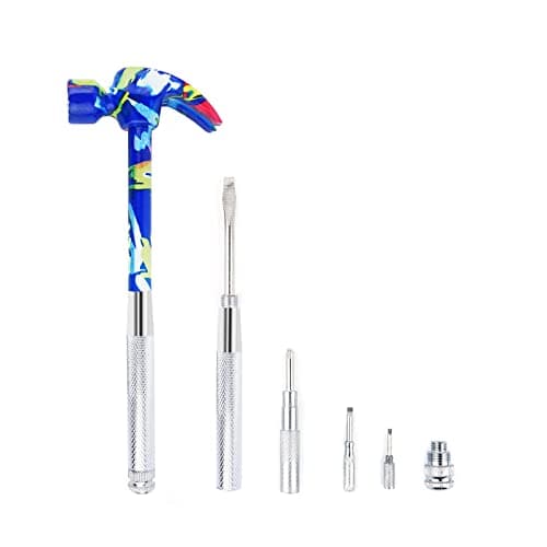 Image of 6 in 1 Hammer & Screwdriver Tool Multitool Set Claw Hammer with Anti-Slip Grip Handle Slotted/Flat Head Phillips Screwdriver Nail Puller Best Gift for Family Friends Colleagues (Blue)