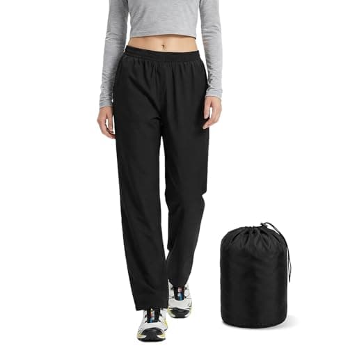 Image of Okdance Womens Waterproof Rain Trousers Elastic Waist Black Overtrousers with Storage Bag (UK, Alpha, XS, Regular, Regular, Black (Lightweight))