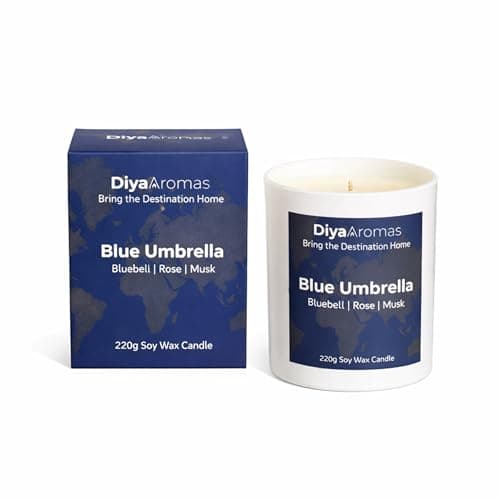 Image of Diya Aromas Luxury Scented Candle 220g – Blue Umbrella | Premium Floral Home Fragrance for Relaxation & Gifting | Bluebell, Rose & Jasmine, Soy Wax Candle, Elegant Home Ambience