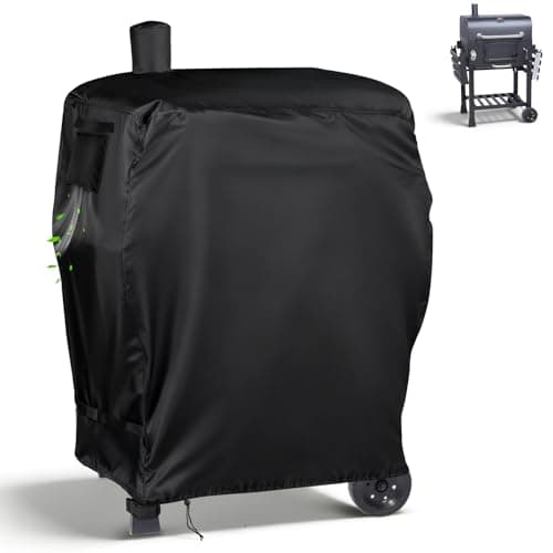Image of Flymer BBQ Cover Waterproof, Smoker Cover for CosmoGrill XXL Smoker with Air Vents, 420D Heavy Duty Barbecue Covers for Charcoal Portable BBQ Grill, 100 x 55 x 110 cm, Black