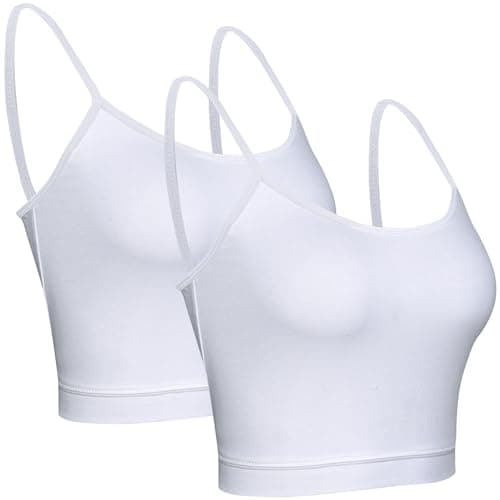Image of BQTQ 2 Pieces Camisole Top Spaghetti Strap Cotton Crop Tank Tops for Women Girls, White, S