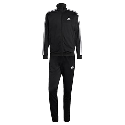 Image of adidas Men's SPORTSWEAR BASIC 3 STRIPES TRICOT TRACKSUIT, Black, L