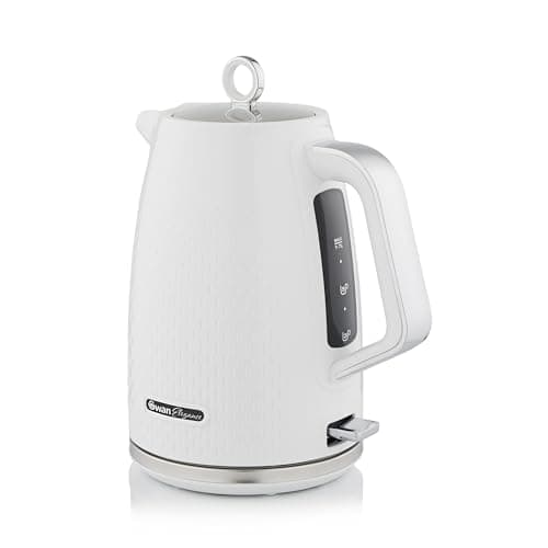 Image of Swan SK14016WHT Elegance Cordless Kettle, Sleek Textured Gloss Finish with Rapid Boil and Boil Dry Protection, 1.7 Litres, 3000W, White