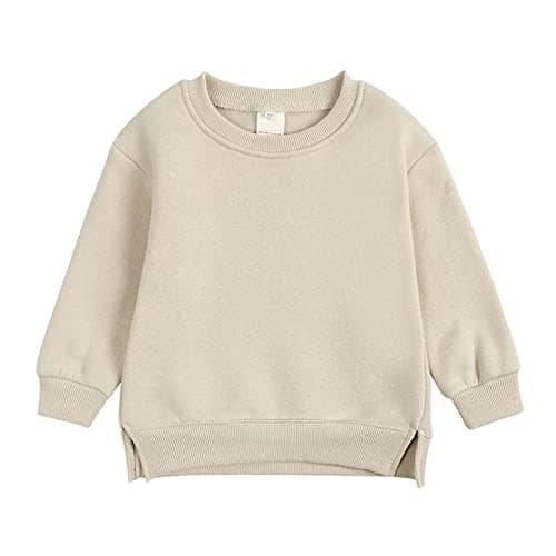 Image of Girls Crewneck Sweatshirt Long Sleeve Pullover Tops Drop Shoulder Sweatshirts Lightweight Fleece Fashion Winter Clothes, 4-5 Years Beige