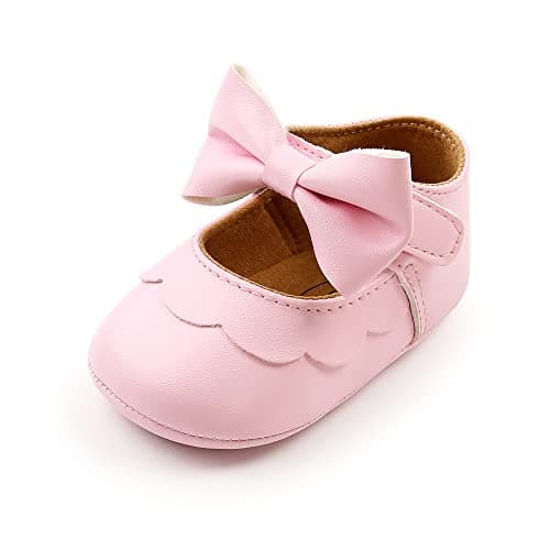 Image of MASOCIO Baby Girl Shoes Infant Girls First Walking Pram Crib Bow Mary Jane Shoes Size 3 UK Child 6-12 Months Pink