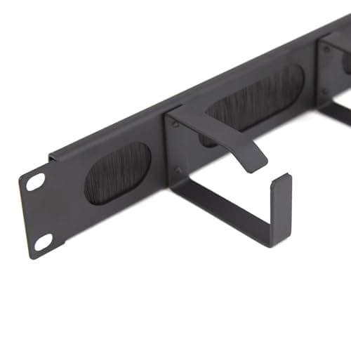 Image of kenable Ringed Cable Management Bar 1U with 4 Rings and Brush Entry 19 Inch Rack Mount Data Cabinet Black