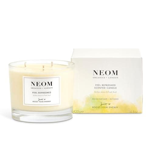 Image of NEOM- Feel Refreshed Scented Candle, 3 Wick | Lemon & Basil | Essential Oil Aromatherapy Candle | Scent to Boost Your Energy