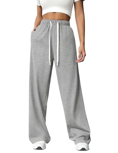 Image of PINSPARK Women's Sweatpants Straight Leg Joggers Tracksuit Bottoms with Pockets Casual Jogging Pants Sports Trousers for Yoga Fitness Gym Lounge Wear Light Grey M