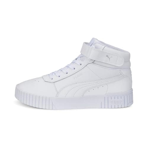 Image of PUMA Womens Carina 2.0 Mid Sneakers White White Silver 3