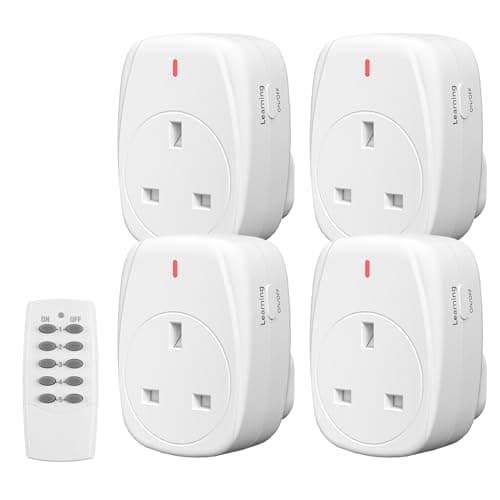 Image of HBN 13A/3120W Remote Control Plug Sockets,Wireless Remote-Control Socket for Christmas Light,Wireless Remotes Light Switch with 30m/100ft Operating Range,4 Pack Sockets and 1Remote