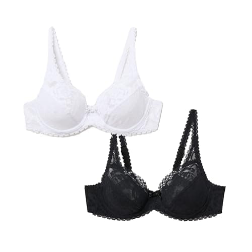 Image of Playtex Bra New Flower Elegance Underwired Women x2, White/Black, 40DD