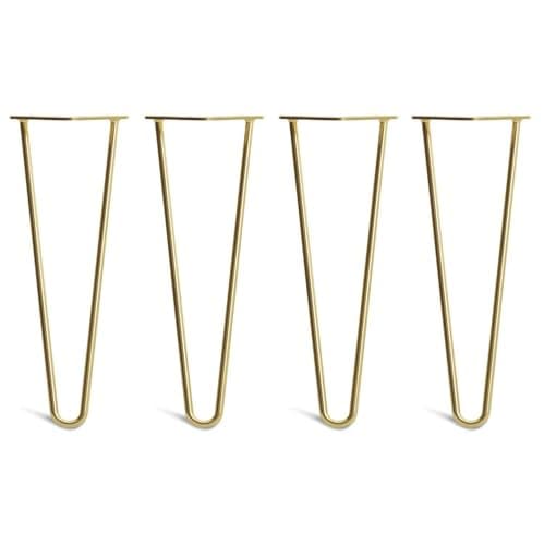 Image of [HLC] 4 x Hairpin Table Legs – Superior Double Weld Steel Construction With Screws, Build Guide & Protector Feet Worth £8 Included! – 10mm Steel [14"/35cm,Brass]