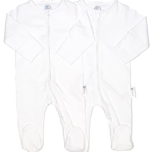 Image of AdoraCub 2-Pack Baby Sleepsuits 2 Way Zips, Organic Cotton | White, Pink with Love Heart & Blue | Soft, Comfortable, Breathable | Newborn size to 2 yrs | Wrapped in gift box