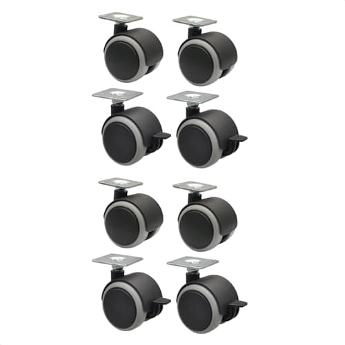 Image of Wagner 02072488 Furniture Castors/Double Castors Set of 8 - Soft - Diameter 40 mm, Height 55 mm, Soft Running Surface, Screw-On Plate 42 x 42 cm, 4 with Locks, Load Capacity 30 kg/Roll