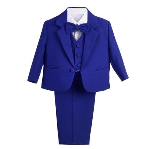 Image of Lito Angels Little Boy Formal Dress Suit Wedding Outfit Wear, 5 Pieces Set (Blazer, Shirt, Waistcoat, Trousers, Bow Tie) Age 7-8 Years (Tag Number 08), Royal Blue