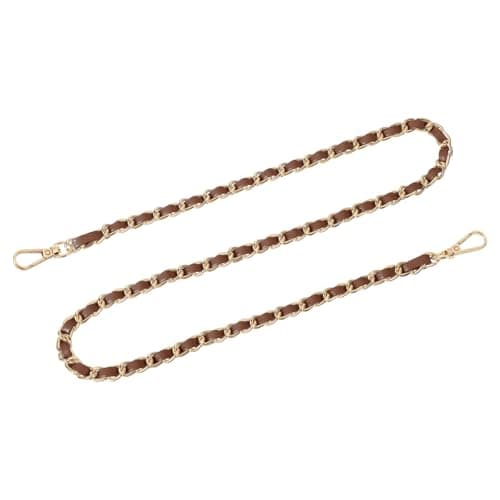 Image of sourcing map Purse Chain Strap, 32" Leather Iron Flat Chain Strap Handbag Chains Purse Straps for Shoulder Bags Replacement Strap (Dark Brown Strap + Gold Chain)