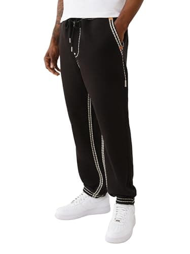 Image of True Religion Super QT Men's Jogger | Relaxed Fit Sweatpants with Fleece Lining, Super T Stitching, Jet Black, Medium