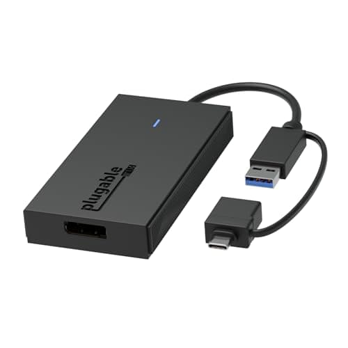 Image of Plugable USB to DisplayPort Adapter. Connect one or more to any Mac or Windows System to add extra displays up to 1920x1080 60hz. USB C and A