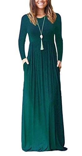 Image of AUSELILY Women's Casual Long Sleeve Maxi Dress Loose Long Dresses with Pockets Dark Green XL