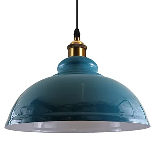Image of LEDSONE Retro Cyan Blue Metal Ceiling Lampshade 29cm Easy Fit Modern Hanging Pendant Lightshade for Bedroom Dining Room Hallway Office Industrial Kitchen Restaurant Bar