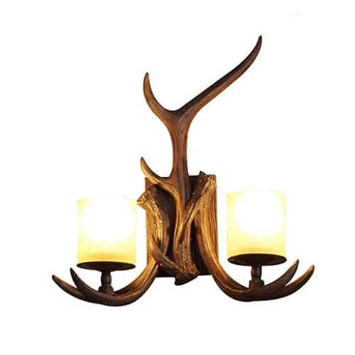 Image of ZZBFHH 2 Lights Resin Antler Wall Sconces Rustic Deer Horn Wall Lamp Wall Mount Light Fixtures with Cylindrical Frost Glass Shade for Coffee Shop Farmhouse Corridor Living Room Bar Vision