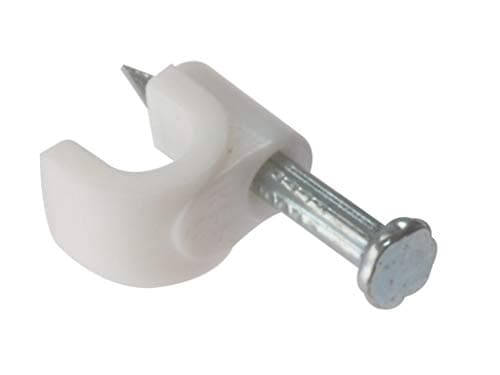 Image of ForgeFix Cable Clips - Round | 4-5mm | White Plastic Clip, Zinc Plated Nail | Box 200