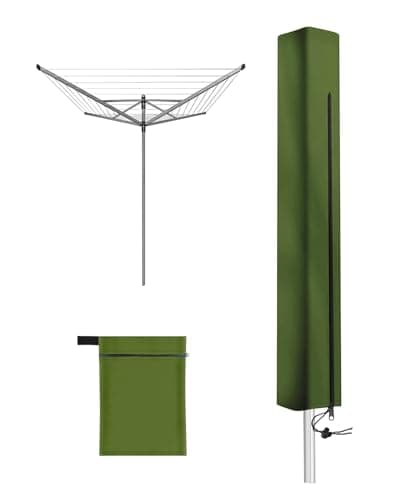 Image of Molxss Rotary Washing Line Cover Waterproof Heavy Duty – Outdoor Rotary Dryer Cover with Zip, UV Resistant Weather Resistant Protection for Laundry Airer (165x16x16cm) - Green