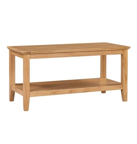 Image of Hallowood Furniture Hereford Large Coffee Table with Shelf, Wooden Solid Oak Rectangular Centre Living Room Tables with Storage, Perfect as Office, Lounge or Living Room Furniture