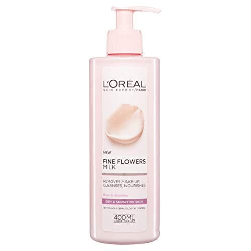 Image of L'Oreal Paris Fine Flower Cleansing Milk, Creamy Cleanser to Remove Makeup, Cleanse & Nourish skin, Formulated with Roase & Jasmine, Suitable for Dry & Sensitive Skin, 400ml
