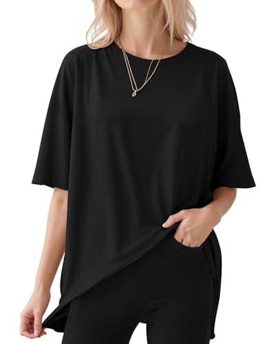 Image of ALGALAROUND T-Shirts for Women Oversize Crew Neck Short Sleeve Oversized T-Shirts Loose Fit Summer Basic Casual Womens Tops for Ladies Going Out Black XXXL