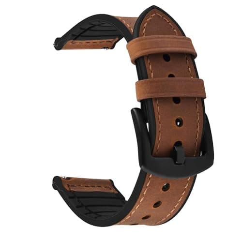 Image of Fullmosa Watch Strap 20mm, Leather and Silicone Watch Straps Compatible with Samsung Galaxy 7/6/5/4 40mm 44mm/Galaxy FE 40mm/5 Pro 45mm/6 Classic 43mm 47mm/4 Classic 46mm 42mm, Brown