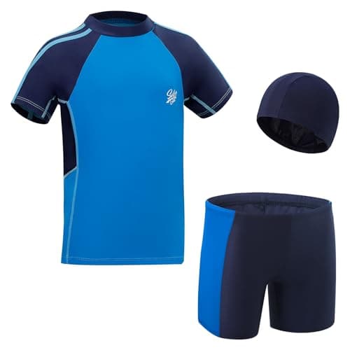 Image of KAKU NANU Boys Swimming Costume Swim Shorts & Trunks Top Hats Kids Uv Swimwear Swimsuit Blue 8 9 10 8-9 9-10 8-10 Years