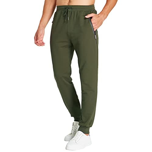 Image of JustSun Tracksuit Bottoms Mens Joggers Slim Fit Jogging Bottoms Gym Running Trousers with Zip Pockets Green L