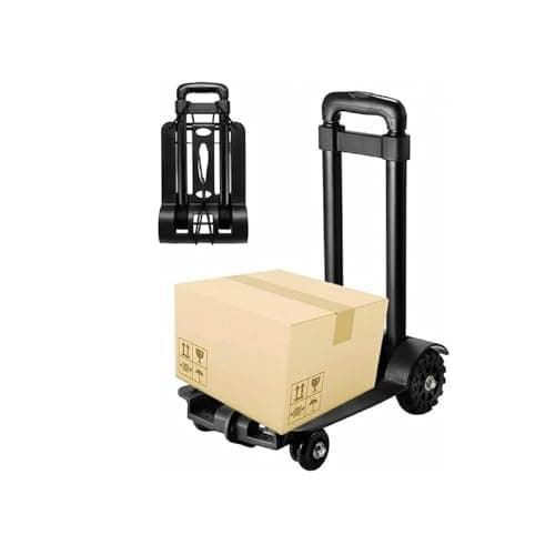 Image of CROWNSHOP Folding Hand Truck 75kg Sack Barrows 4 Wheels Lightweight Luggage Trolley Alloy Heavy Duty Sack Truck with 2 Elastic Ropes for Travel Moving Office Shopping Industrial Warehouse