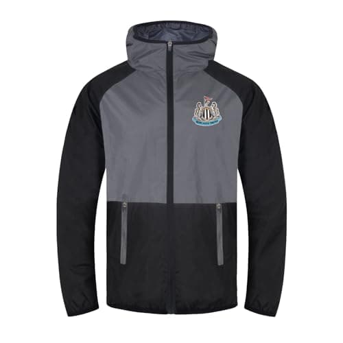 Image of Newcastle United Official Gift Boys Shower Jacket Windbreaker Black Grey 12-13 Years