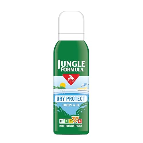 Image of Jungle Formula Dry Protect Insect Repellent (125ml Aerosol) - DEET Free Mosquito, Midge & Biting Insect Repellent - Up to 6 Hours Protection from Bites - Non Greasy, Lightly Fragranced Bug Spray