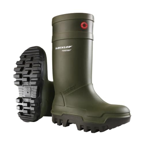 Image of DUNLOP Purofort Thermo+ - Unisex Full Safety Waterproof Work Boots, Dark Green, Antistatic and Slip-Resistant Wellies with Steel Toecap for Outdoor, Farm and Industrial Work - EU43, UK9