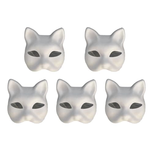 Image of Yamoloz 5 PCS DIY White Paper Mask Cat Face Mask Pulp Blank Hand Painted Mask Masquerade Masks Halloween Party Masks for Men and Women